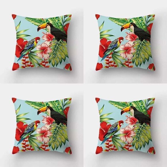 Set of 4 Tropical Birds Indoor/Outdoor Throw Pillow Covers - Picture 1 of 2